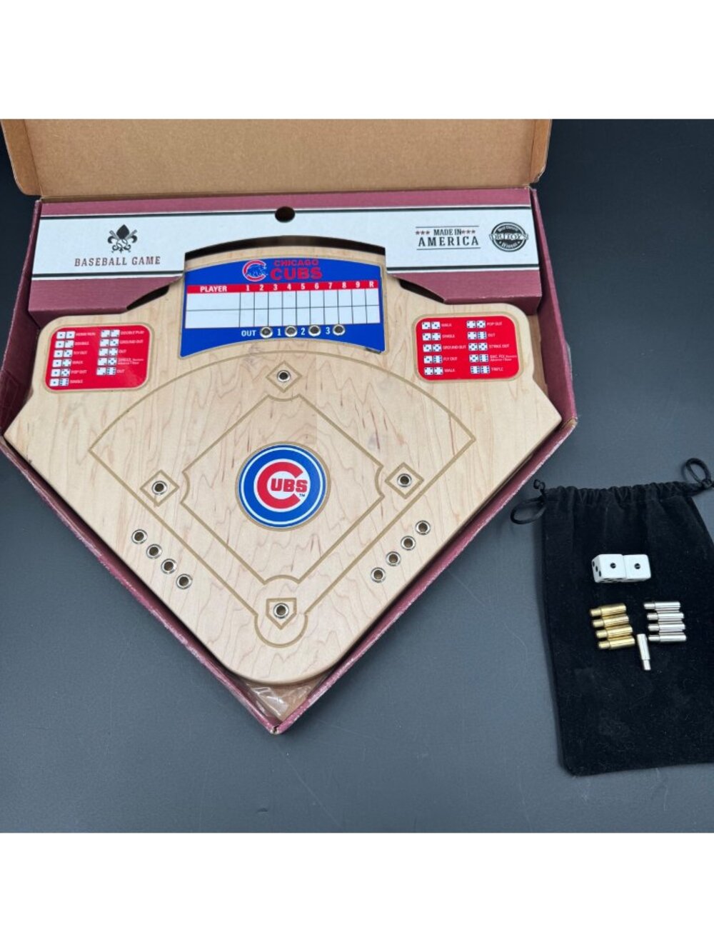 Vintage Chicago Cubs Across The Board Baseball Game Wood Dice MLB USA MADE